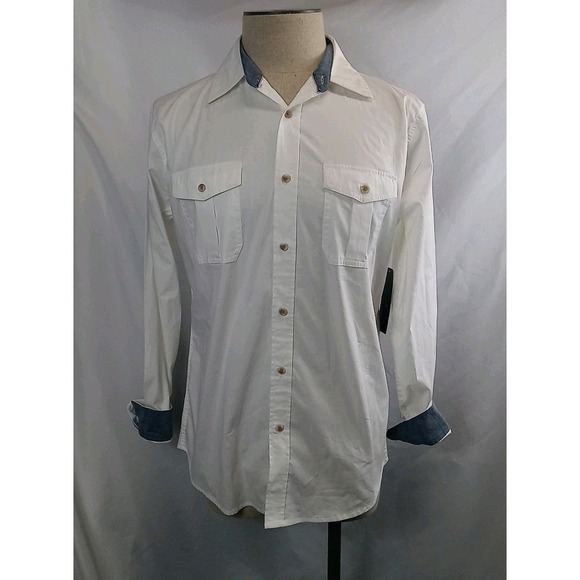 NWT Lee Jeans Shirt Men's Size Medium White Button Down Shirt Western Style - Picture 1 of 14